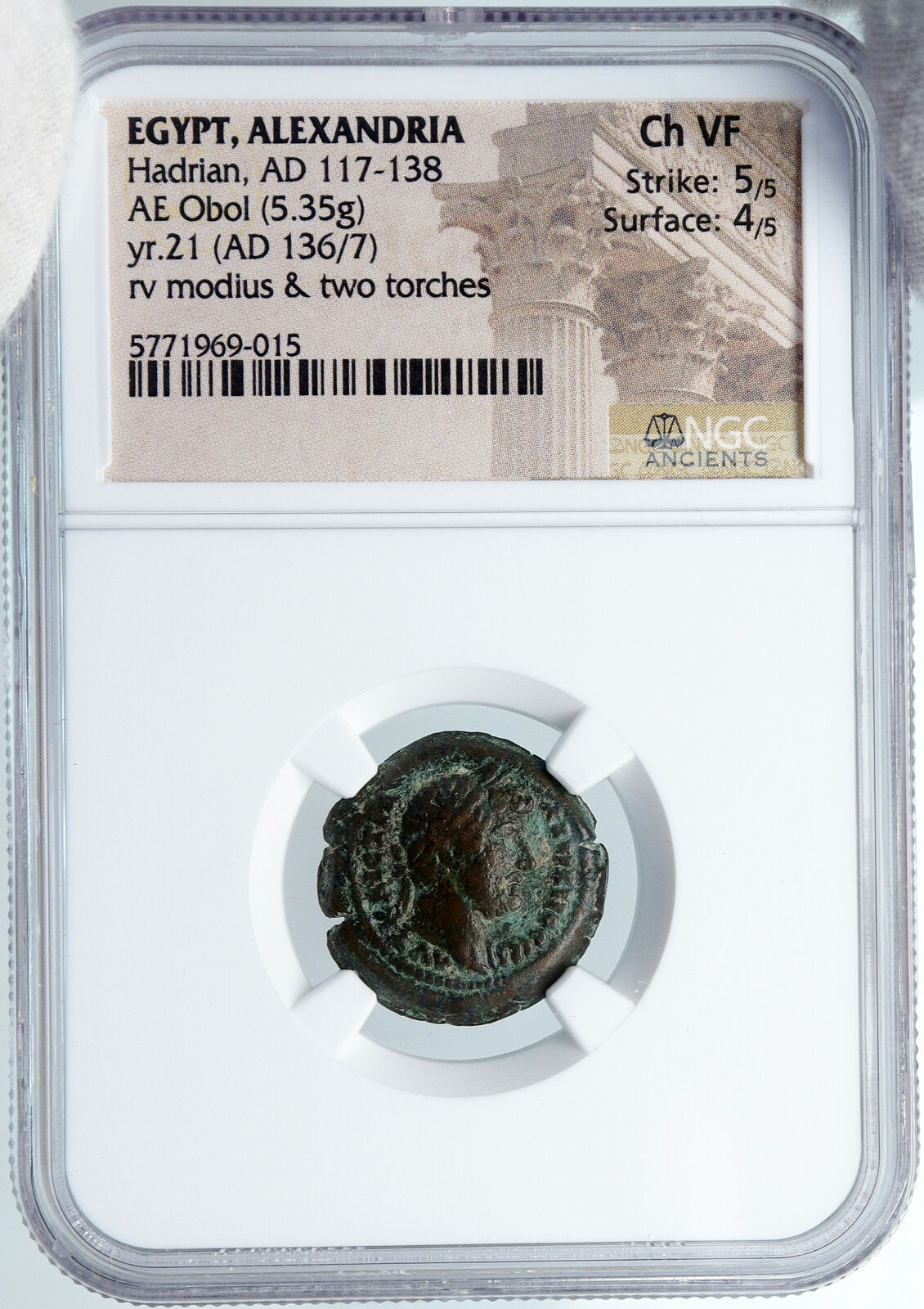 HADRIAN 136AD Alexandria Egypt Andro-Sphinx Roman Coin MODIUS TORCHES NGC i88938