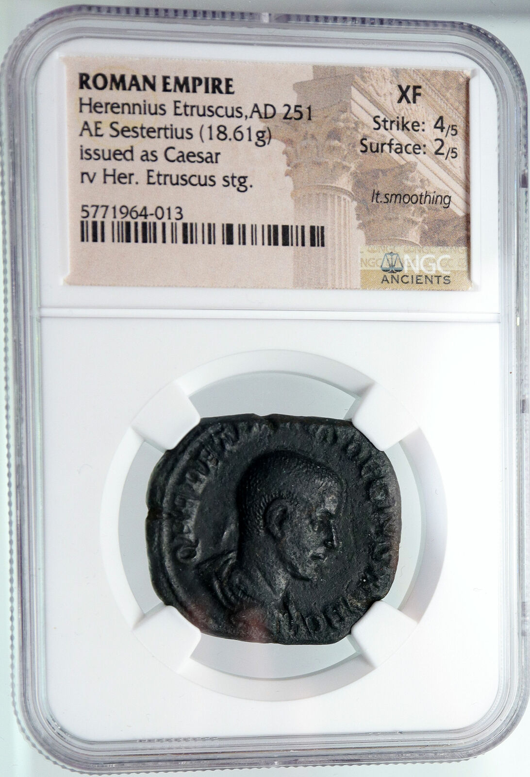 HERENNIUS ETRUSCUS Authentic Ancient 251AD Roman Coin CAESAR ISSUE NGC i88943