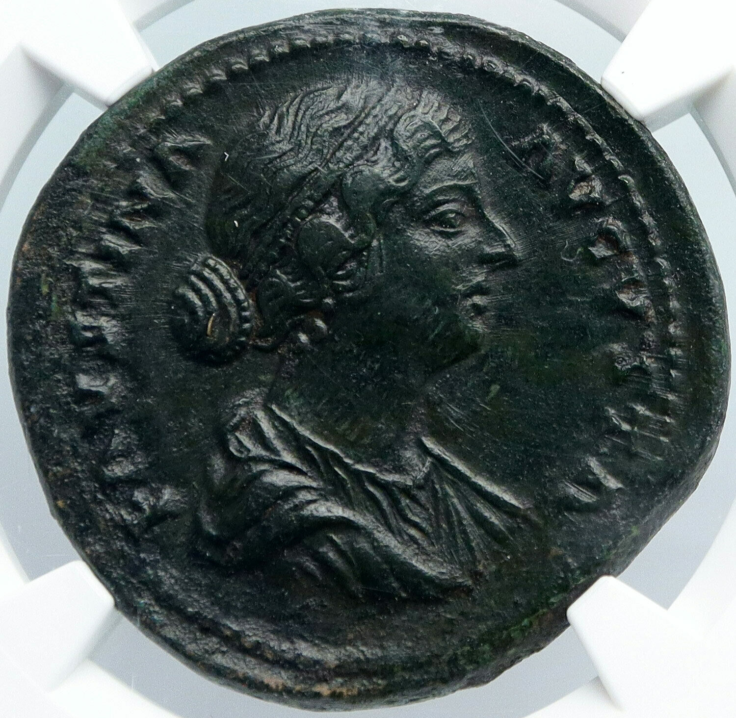 FAUSTINA II Jr Authentic VINTAGE Ancient Roman Coin Fecunditas & Baby NGC i88887