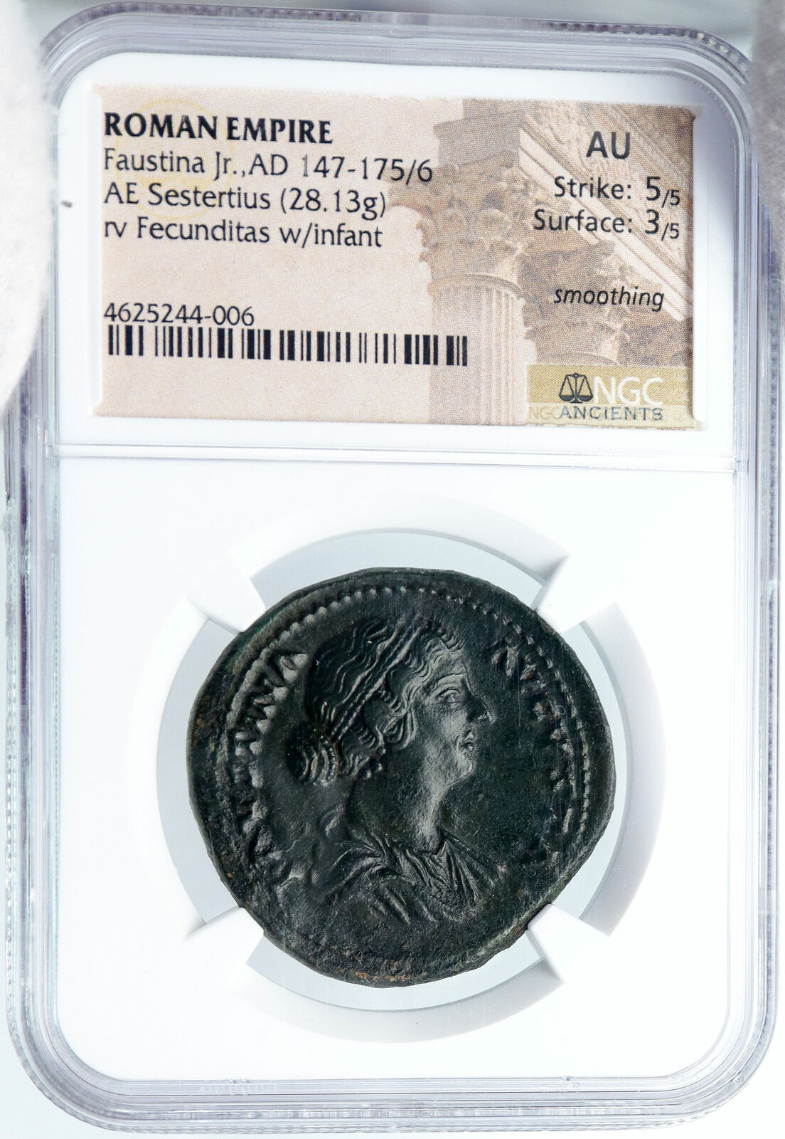 FAUSTINA II Jr Authentic VINTAGE Ancient Roman Coin Fecunditas & Baby NGC i88887