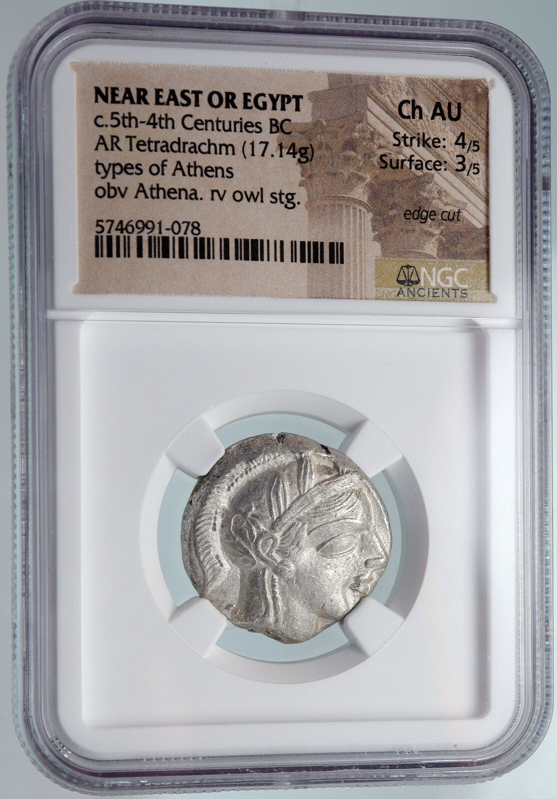 ATHENS Greece 440BC Ancient Silver Greek TETRADRACHM Coin Athena Owl NGC i89616