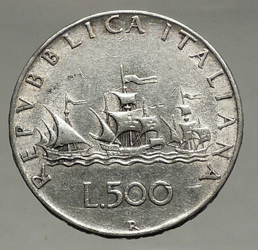 1961 ITALY - CHRISTOPHER COLUMBUS DISCOVER America SILVER Italian Coin i56731