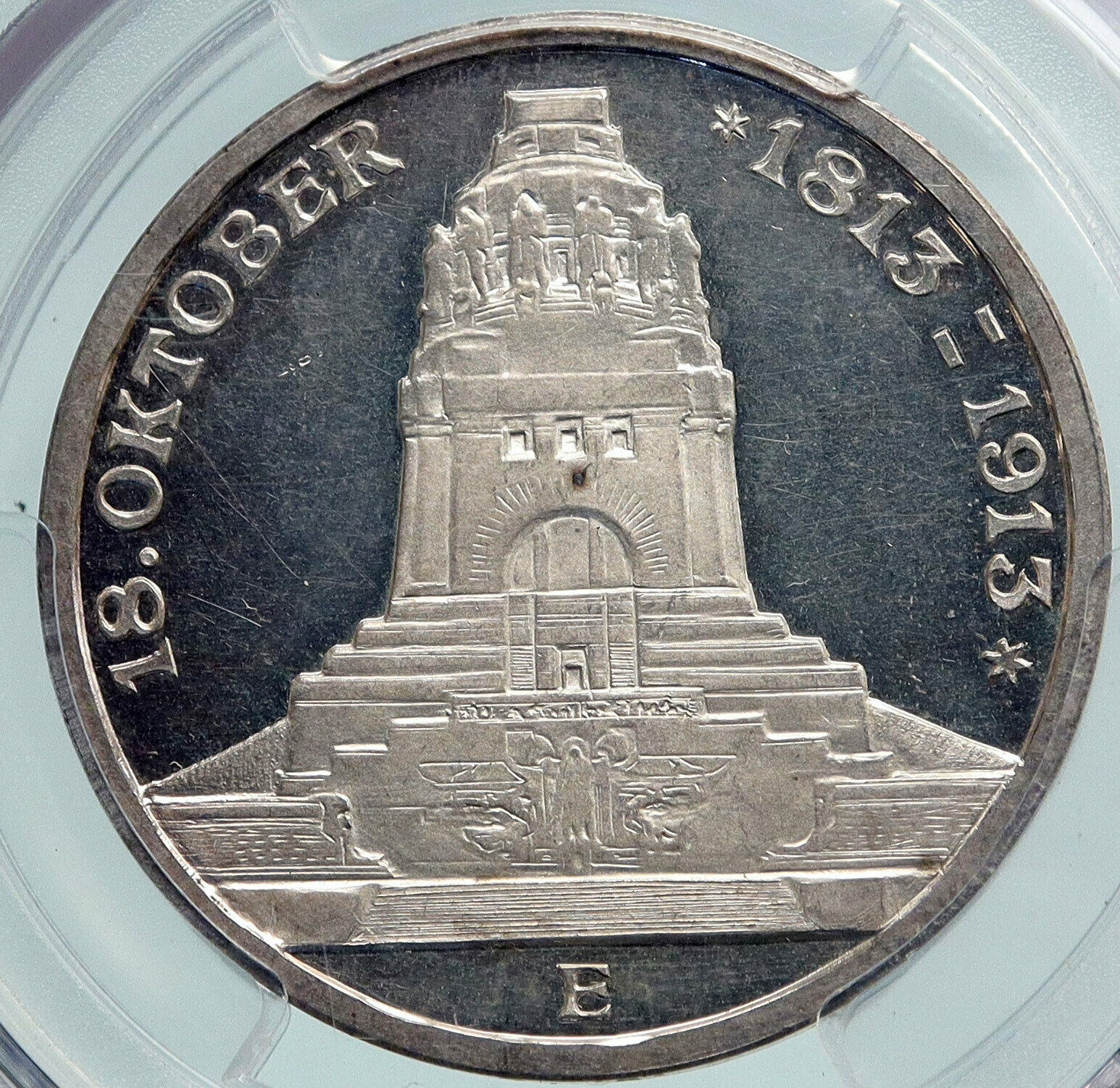 1913 German States SAXONY Napoleon Monument PROOF Silver 3 Mark Coin PCGS i87736