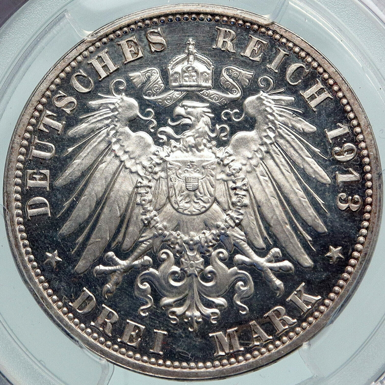 1913 German States SAXONY Napoleon Monument PROOF Silver 3 Mark Coin PCGS i87736