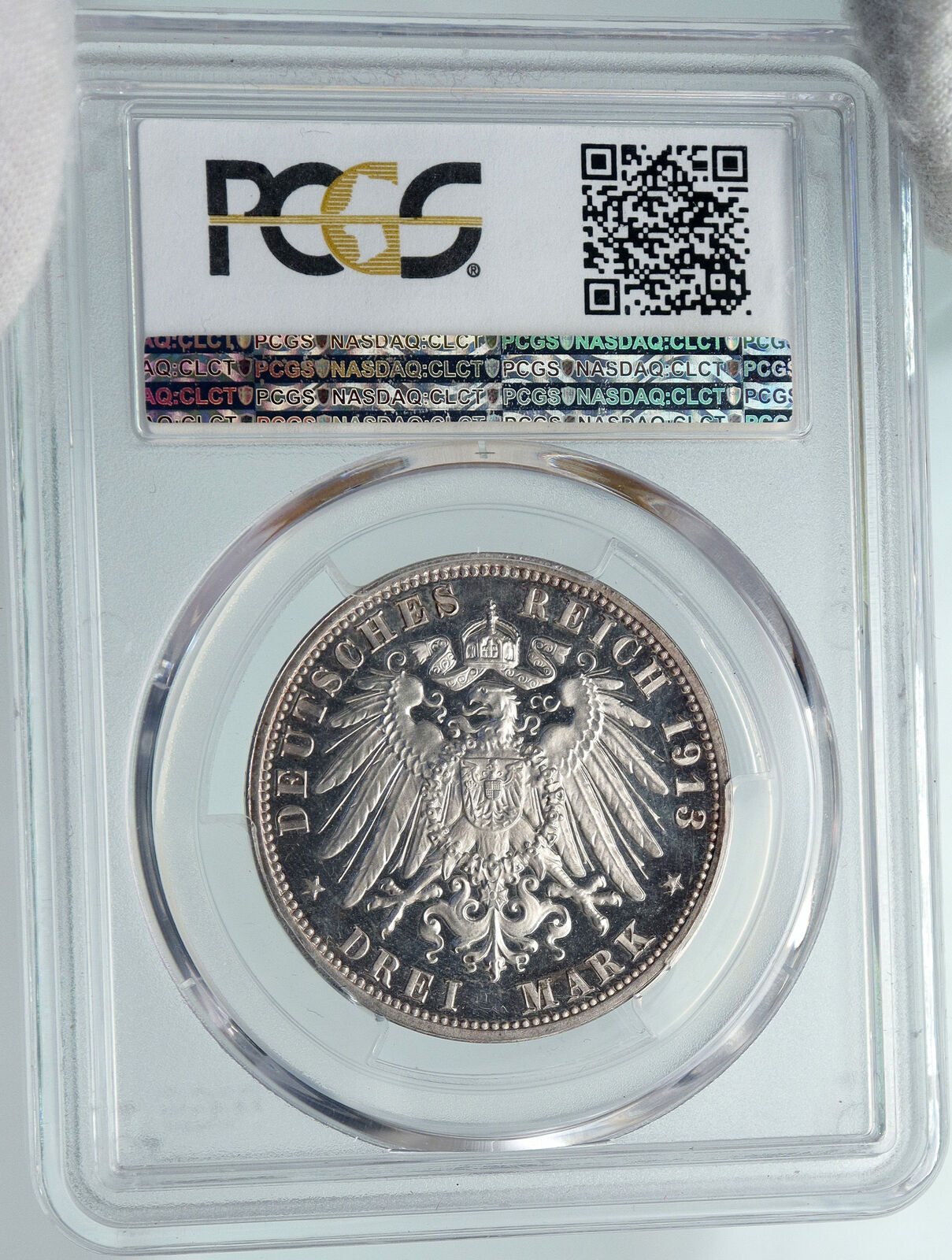 1913 German States SAXONY Napoleon Monument PROOF Silver 3 Mark Coin PCGS i87736