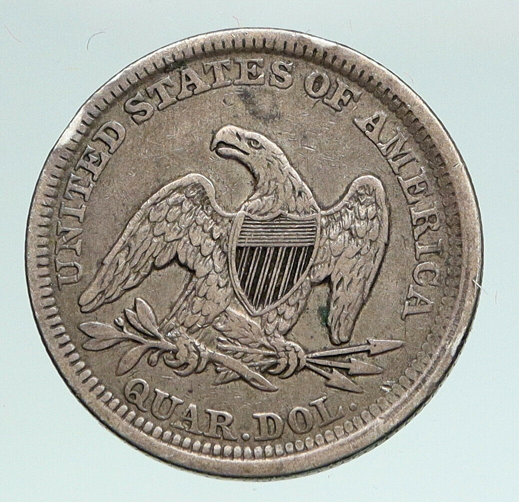 1857 UNITED STATES US Silver SEATED LIBERTY Quarter Dollar Coin w EAGLE i90922