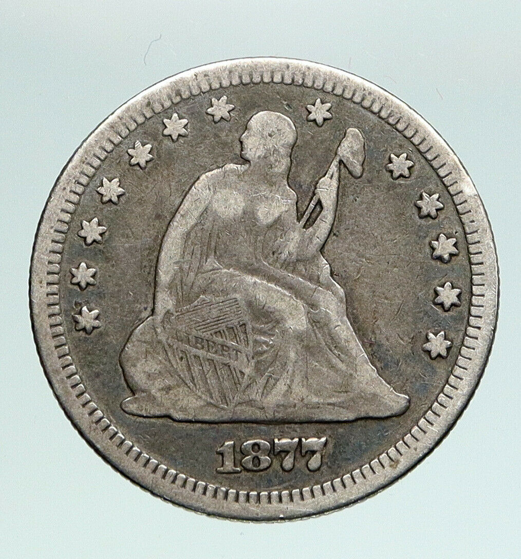 1877 P UNITED STATES US Silver SEATED LIBERTY Quarter Dollar Coin w EAGLE i90919