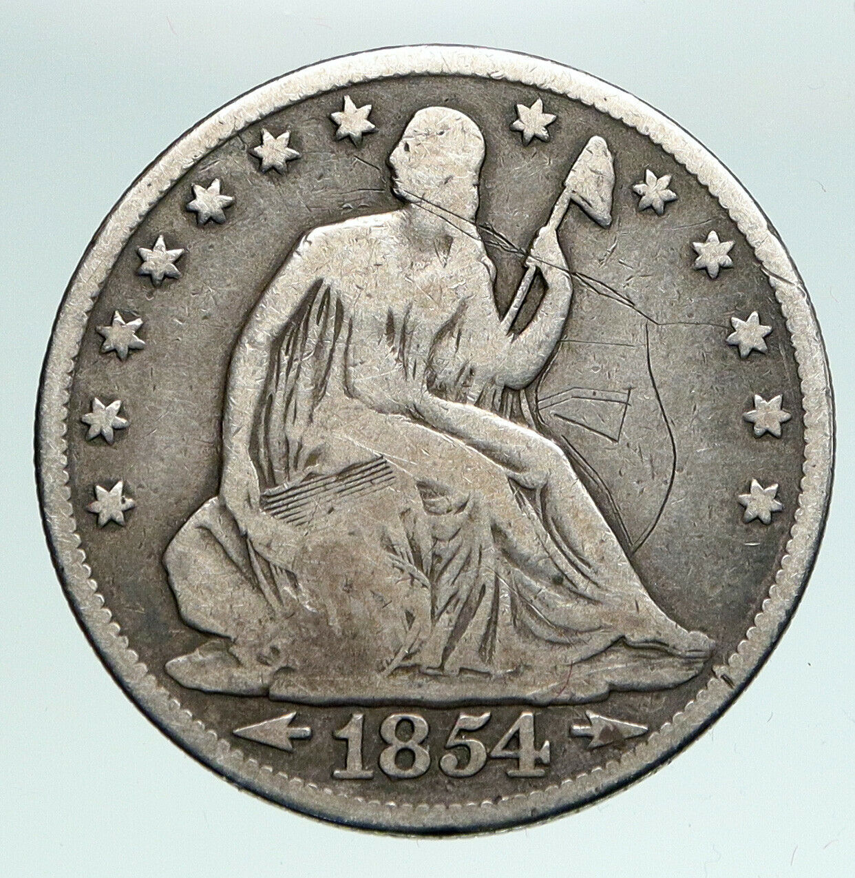 1854 O UNITED STATES US Silver SEATED LIBERTY Half Dollar Coin w EAGLE i90918