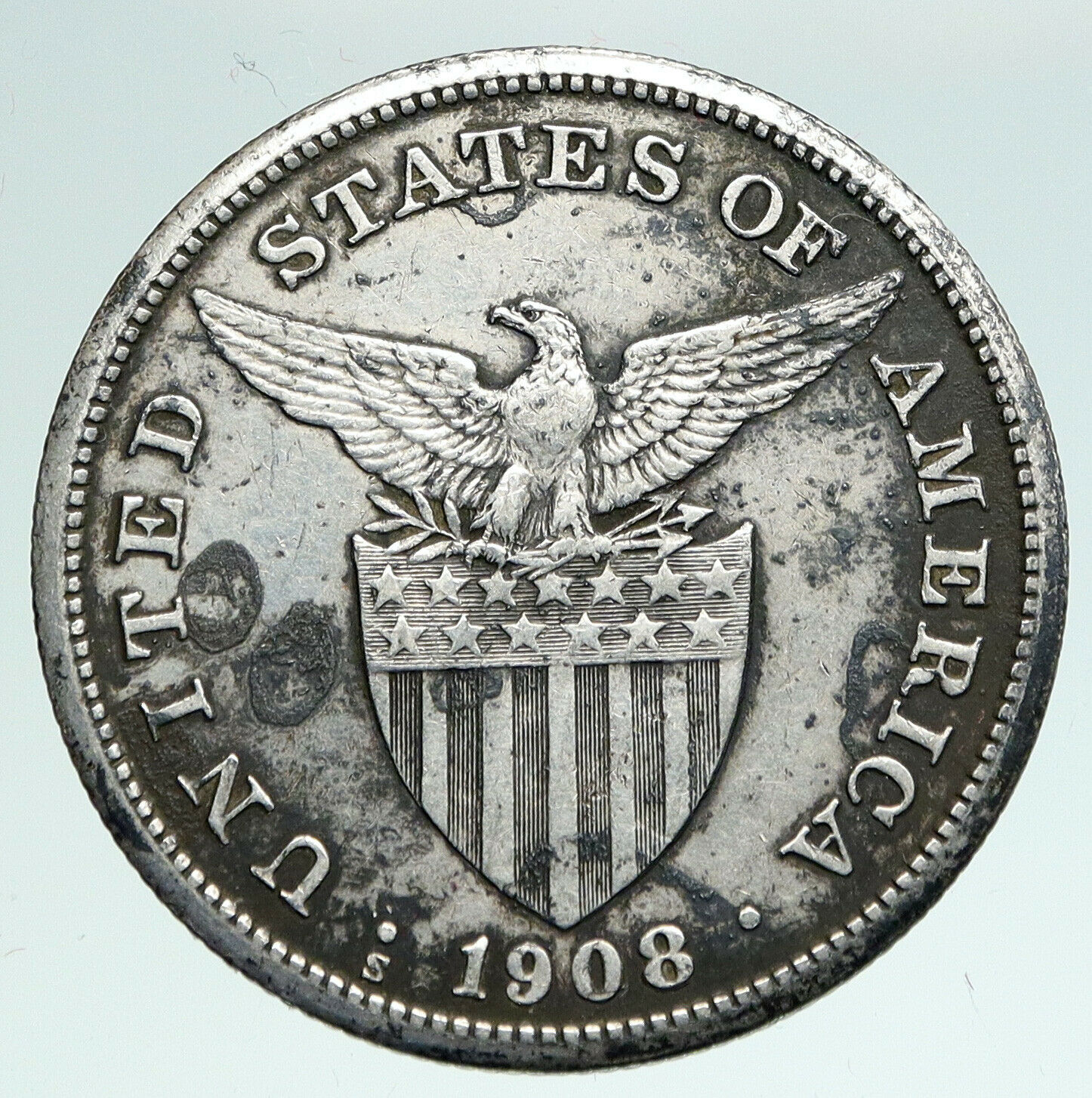 1908 S PHILIPPINES Under US Administration w Eagle OLD Silver PESO Coin i90926