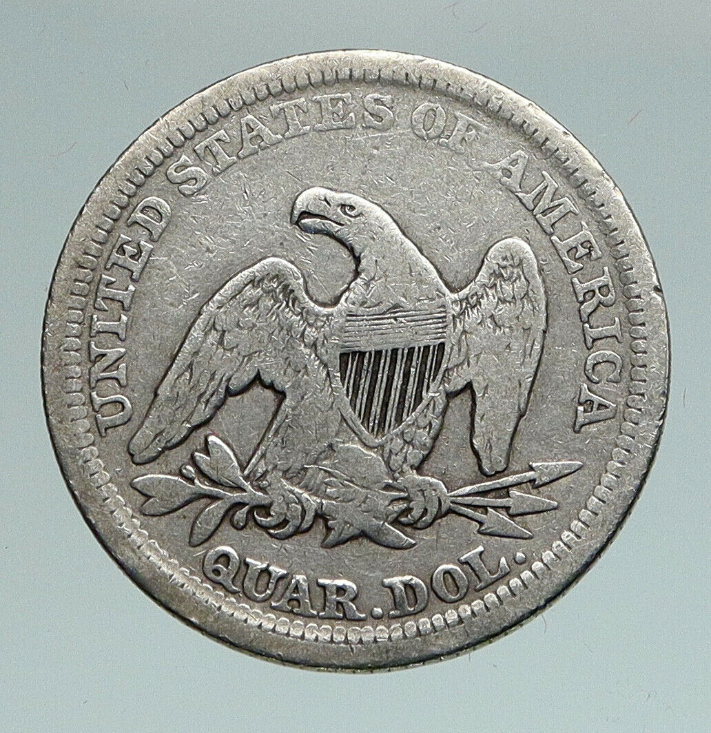 1854 P UNITED STATES US Silver SEATED LIBERTY Quarter Dollar Coin w EAGLE i90924