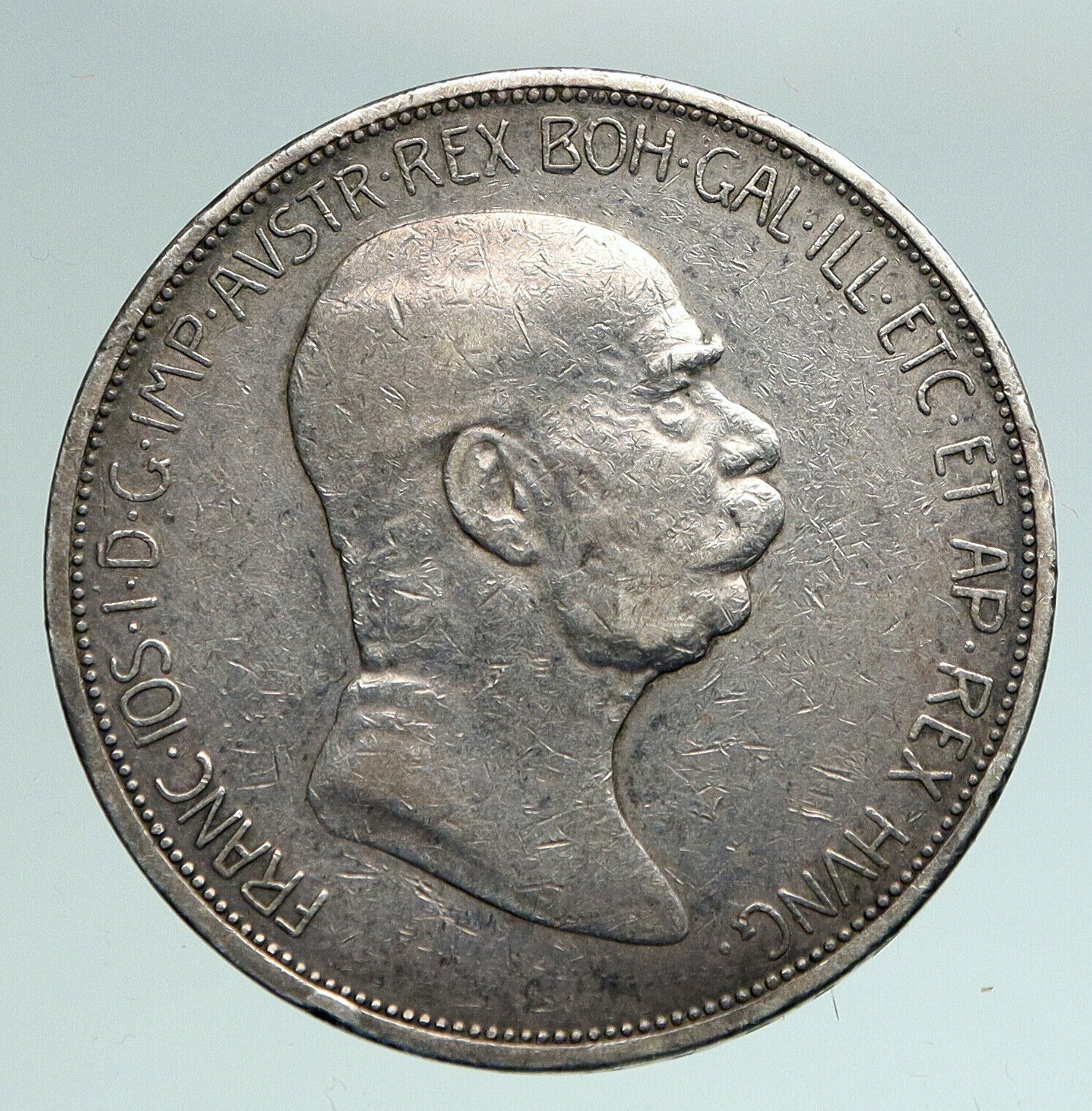 1908 AUSTRIA w King FRANZ JOSEPH I Austrian Silver Antique 5 Corona Coin i90927