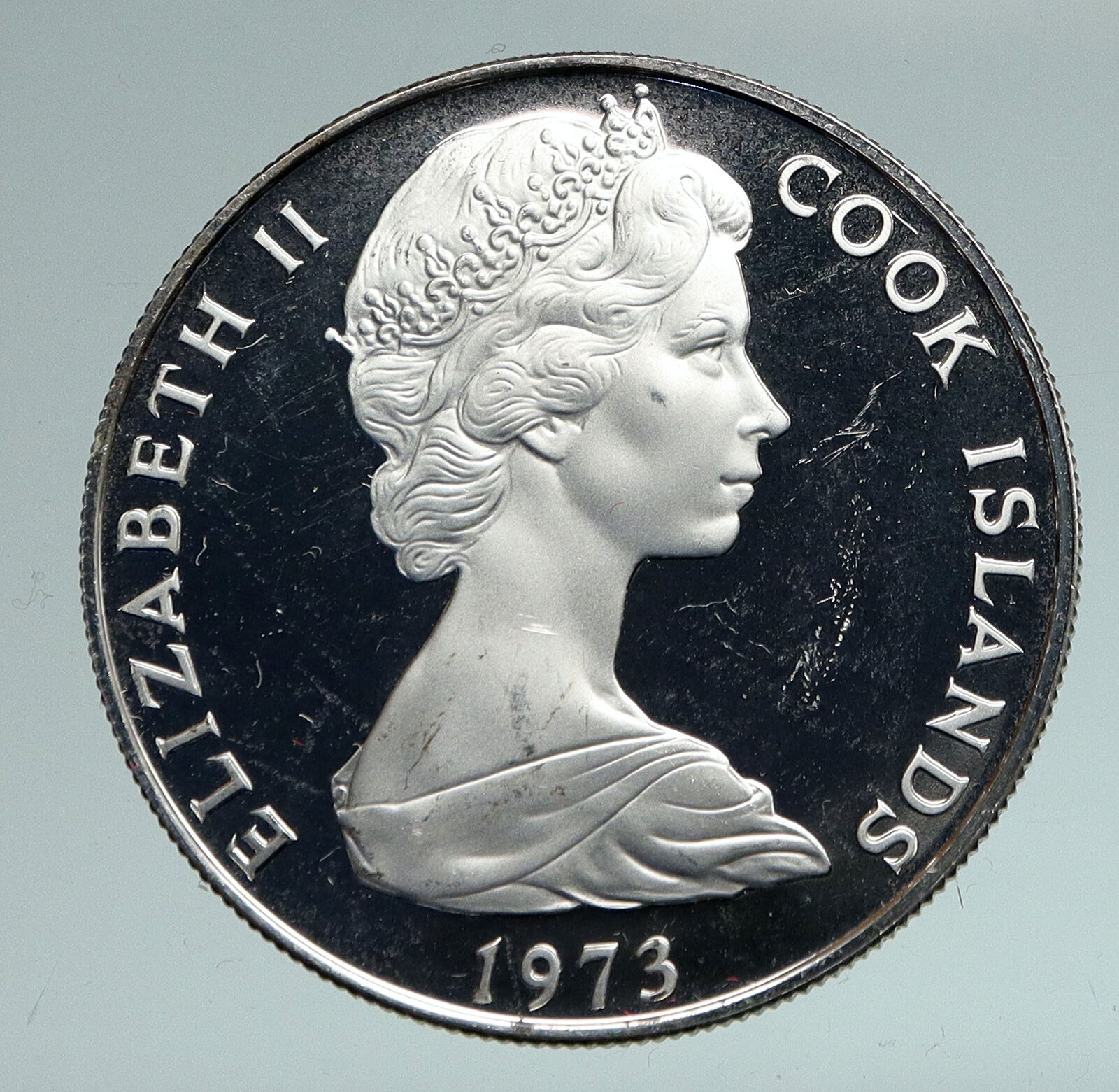 1973 COOK ISLANDS Elizabeth II James Cook PROOF Silver 2 1/2 Dollar Coin i90912