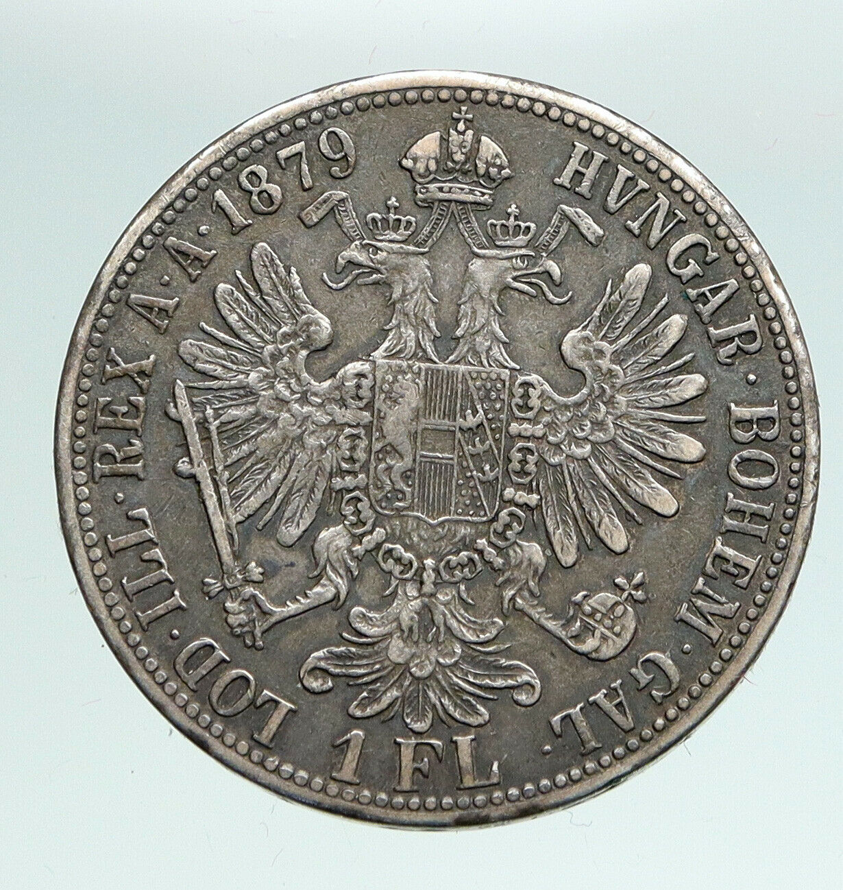 1879 AUSTRIA King FRANZ JOSEPH I Vintage OLD Antique Silver Florin Coin i90913