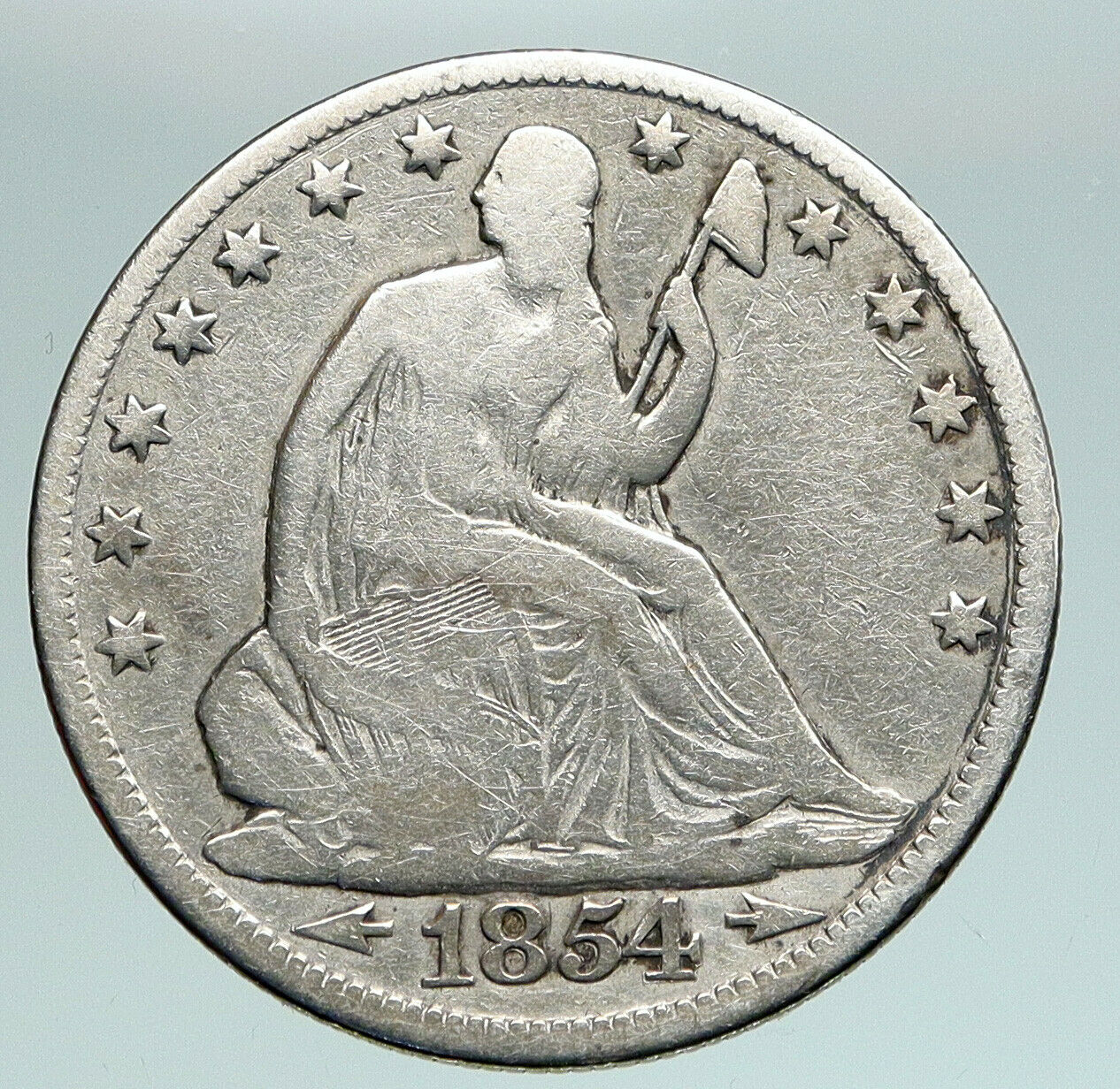 1854 O UNITED STATES US Silver SEATED LIBERTY Half Dollar Coin w EAGLE i90903