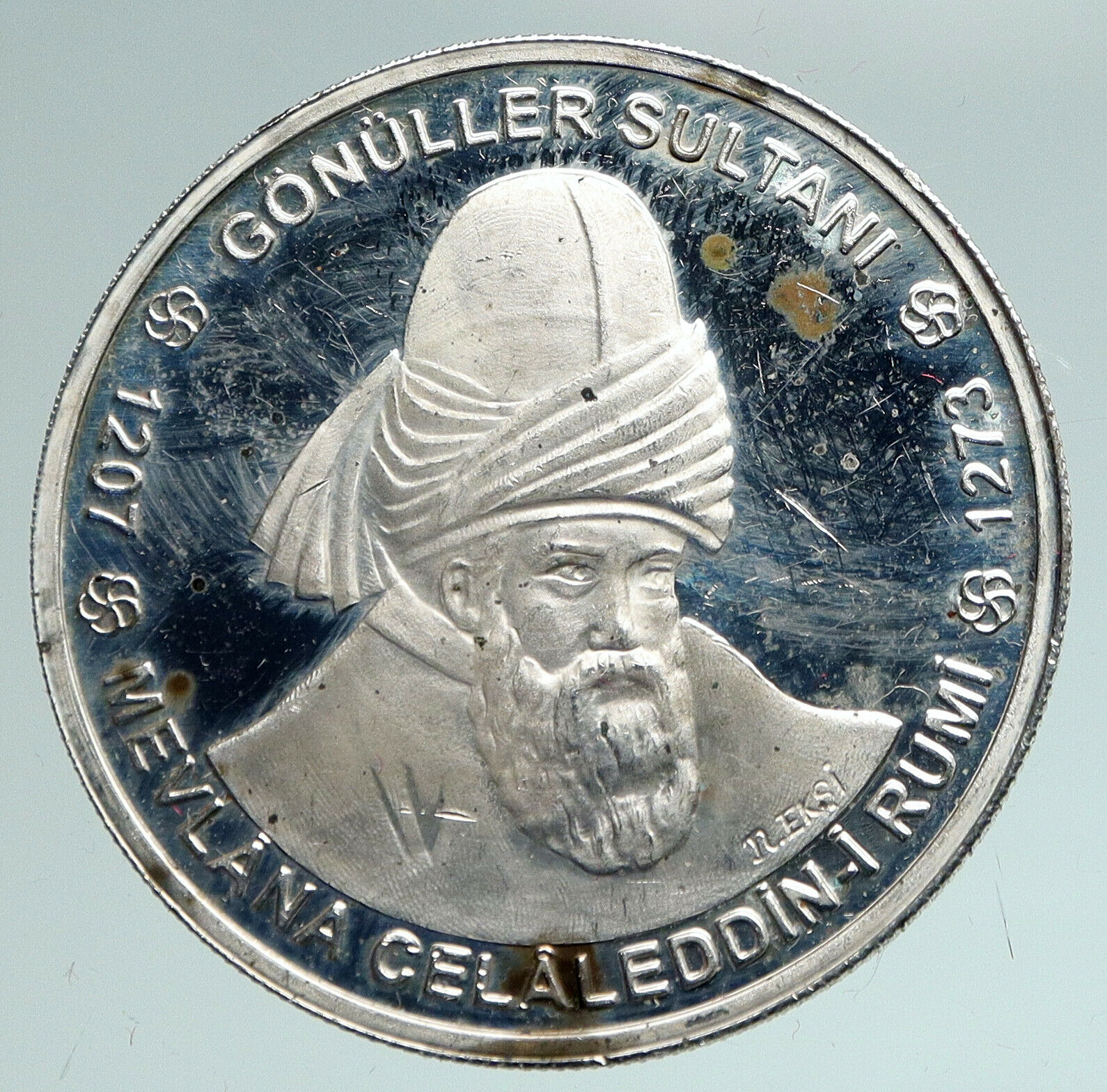 2002 TURKEY Huge MEVLANA RUMI Proof Silver 10 Million Lira Medallion Coin i90916