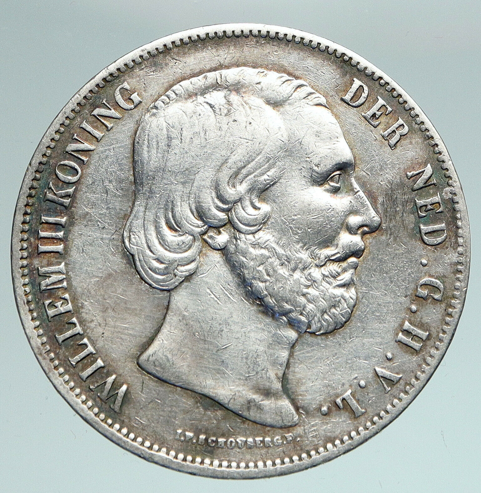 1858 NETHERLANDS Wilhelm III Antique VINTAGE Silver Old 2 1/2 Gulden Coin i90907