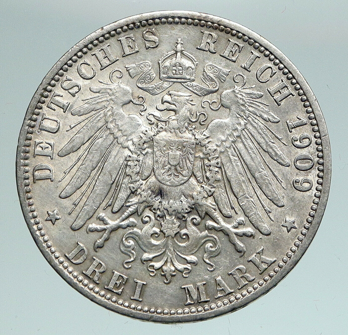 1909A Germany GERMAN STATES Wurttemberg WILHELM II Vintage Silver 3M Coin i90914