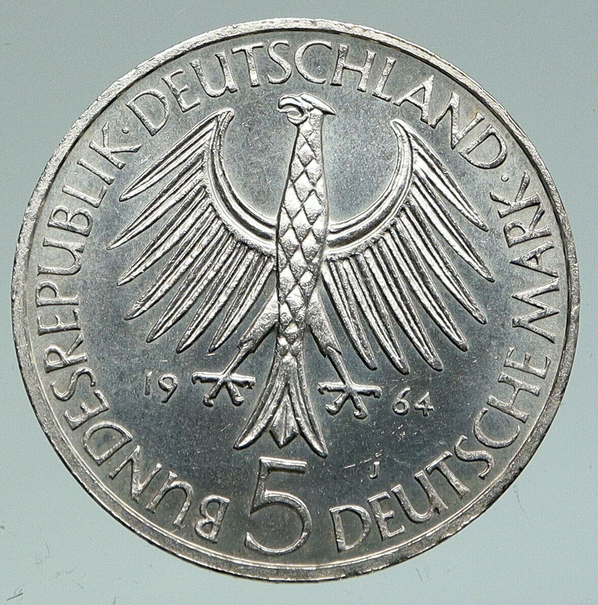 1964 J Germany PHILOSOPHER Johann Gottlieb Fichte Silver German 5 Mk Coin i91126