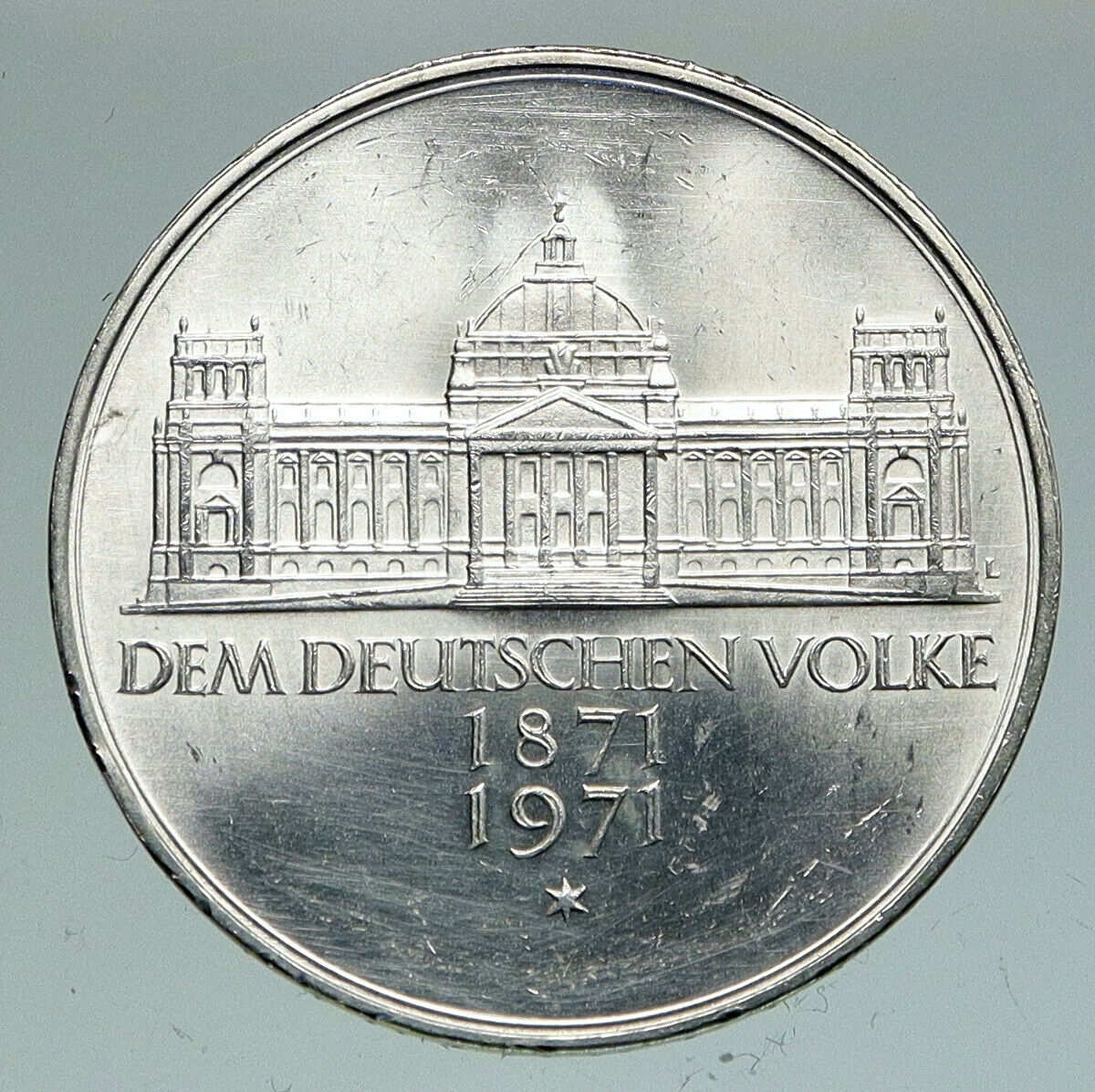 1971 GERMANY 1871 Reichstag Building in Berlin VINTAGE Silver 5 Mark Coin i91131