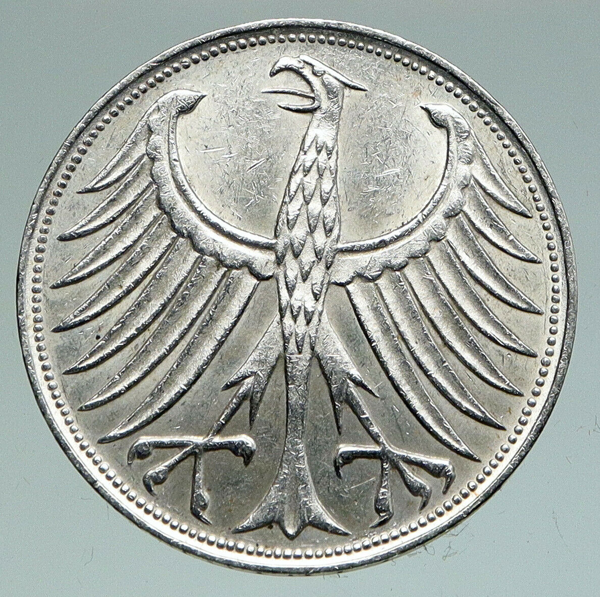 1960 F GERMANY Vintage Winged Eagle OLD German Large 5 Mark Silver Coin i91118