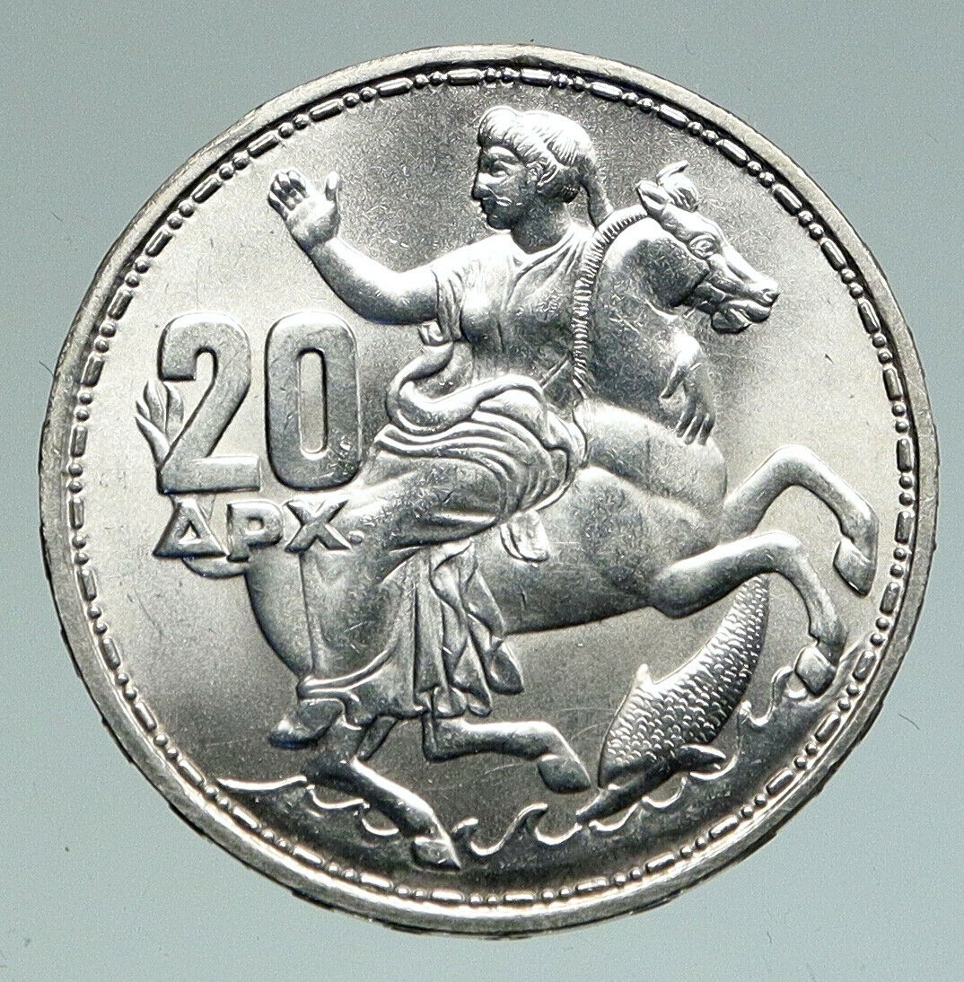 1960 GREECE King PAUL I Silver 20 Drachmai Coin SELENE DIANA MOON GODDESS i91129