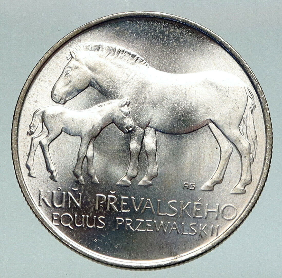 1987 CZECH REPUBLIC Czechoslovakia HORSE & PONY Old Silver 50 Korun Coin i91245