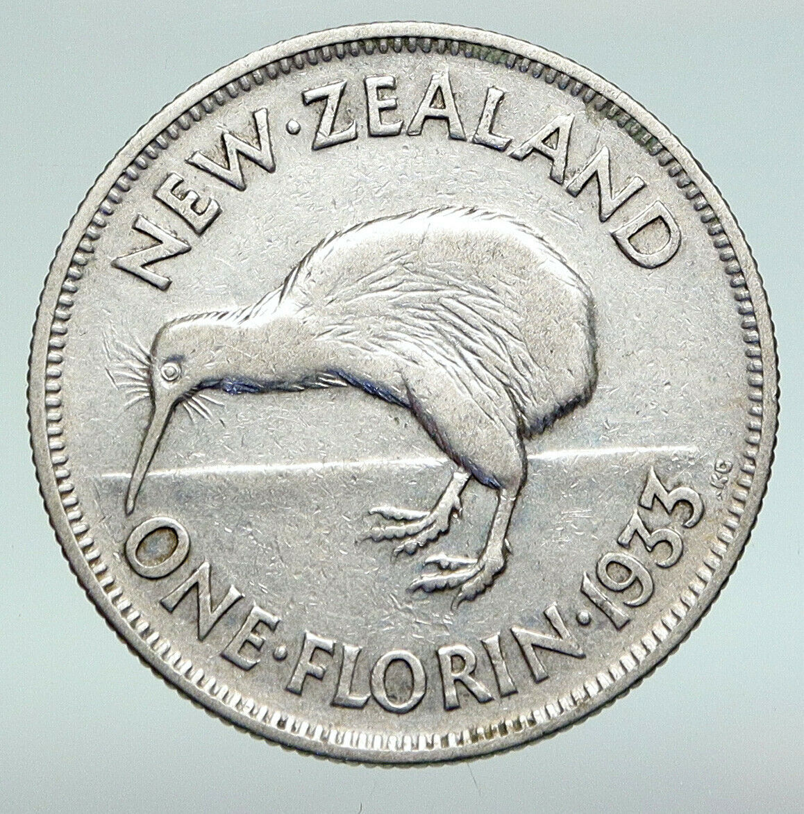 1933 NEW ZEALAND under UK King George V Silver Florin Coin w KIWI BIRD i91248