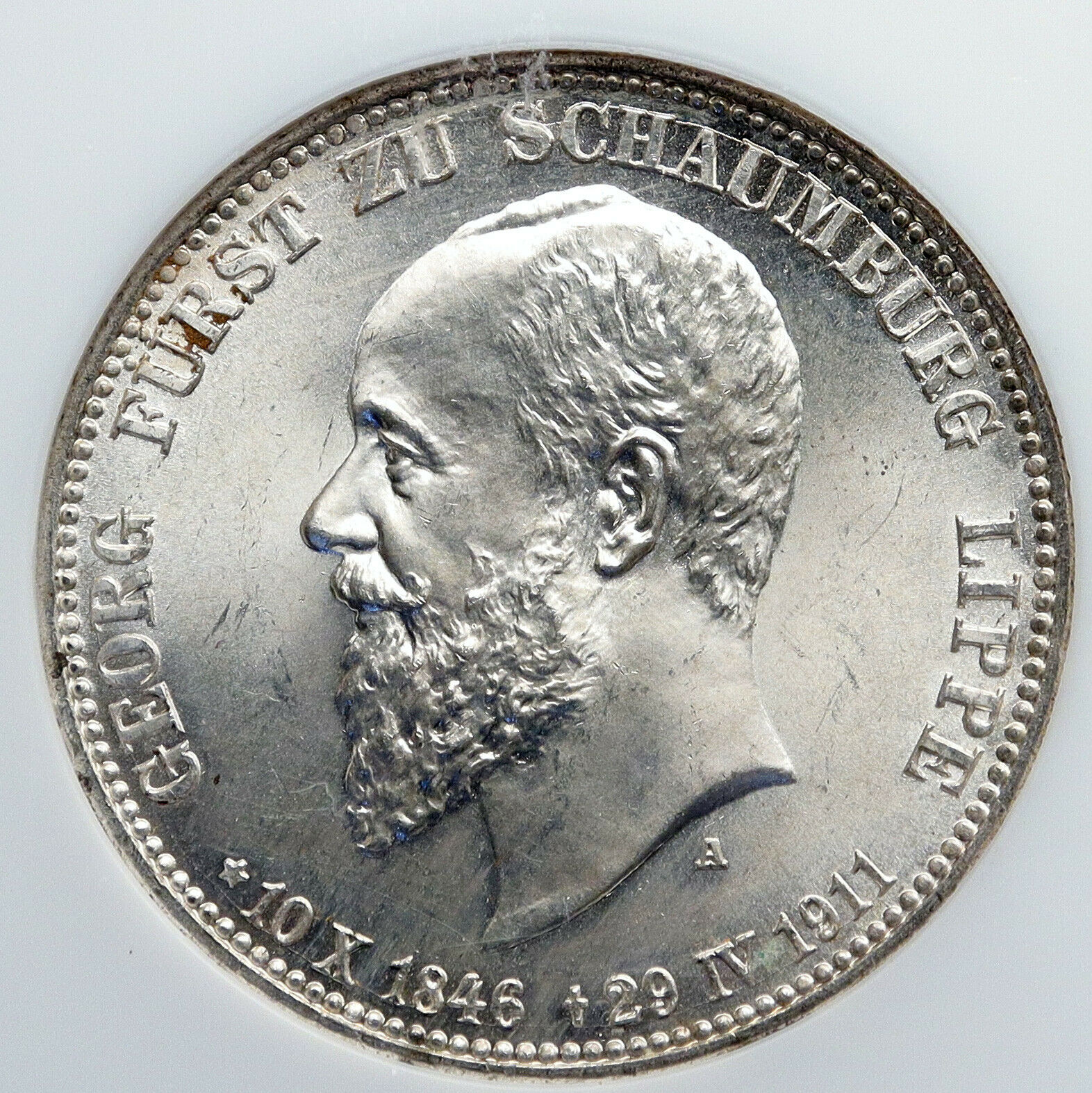 1911 A GERMAN STATES Schaumburg-Lippe Prince George Silver 3Mark NGC Coin i91318