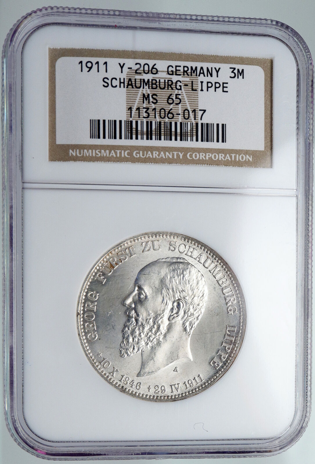 1911 A GERMAN STATES Schaumburg-Lippe Prince George Silver 3Mark NGC Coin i91318