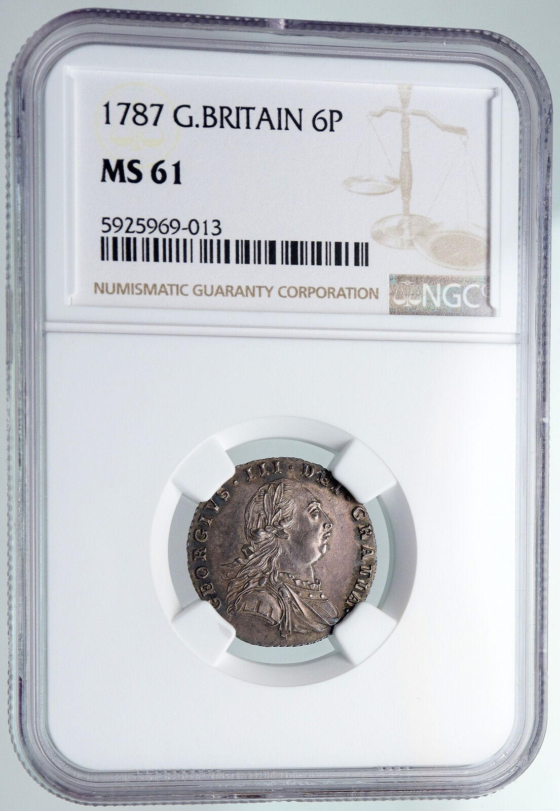 1787 UK Britain United Kingdom KING GEORGE III Silver Sixpence NGC Coin i91320