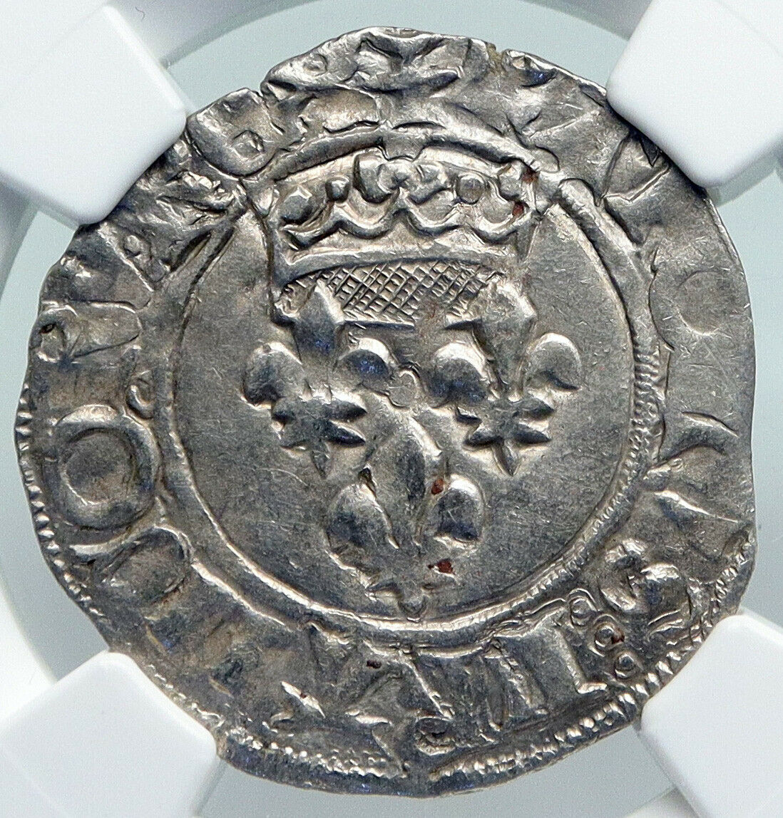 1380AD FRANCE King Charles VI Antique Silver OLD Gros Medieval Coin NGC i91316