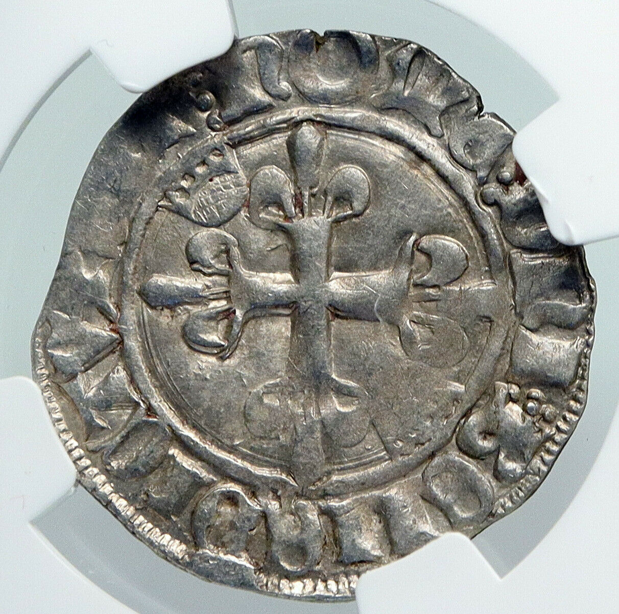 1380AD FRANCE King Charles VI Antique Silver OLD Gros Medieval Coin NGC i91316