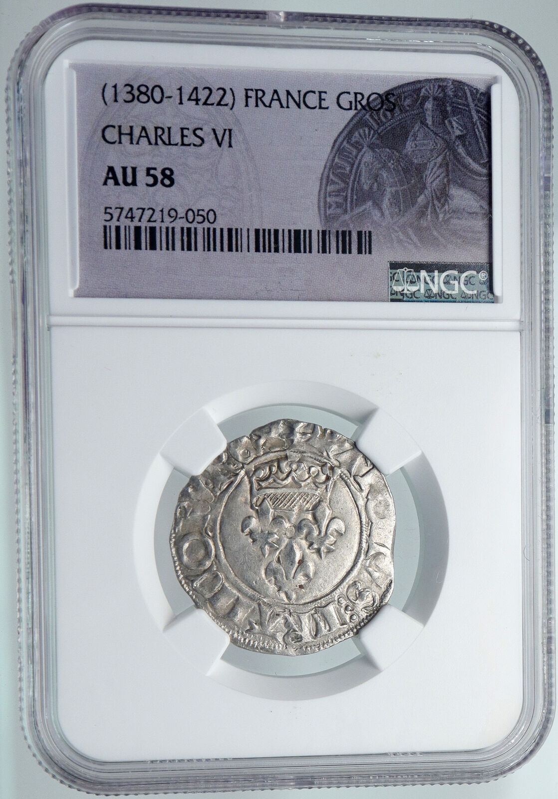 1380AD FRANCE King Charles VI Antique Silver OLD Gros Medieval Coin NGC i91316