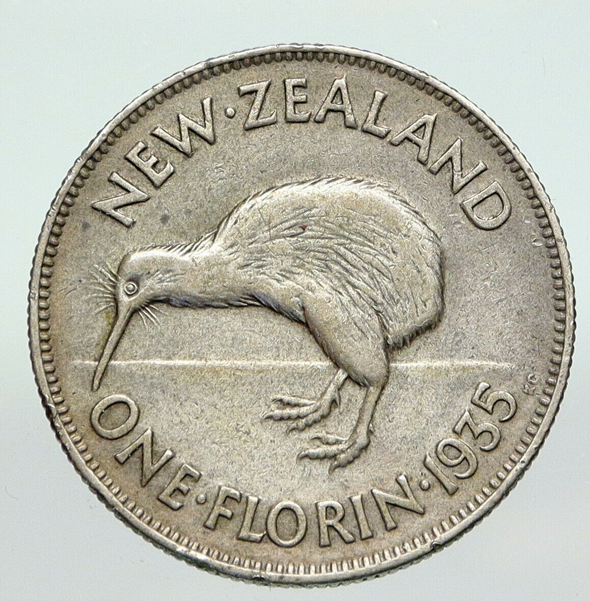 1935 NEW ZEALAND under UK King George V Silver Florin Coin w KIWI BIRD i91203