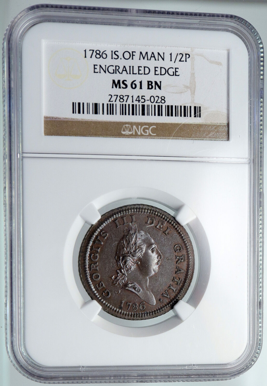 1786 ISLE of MAN Antique King George III TRISKELES 1/2 Penny Coin NGC i91322