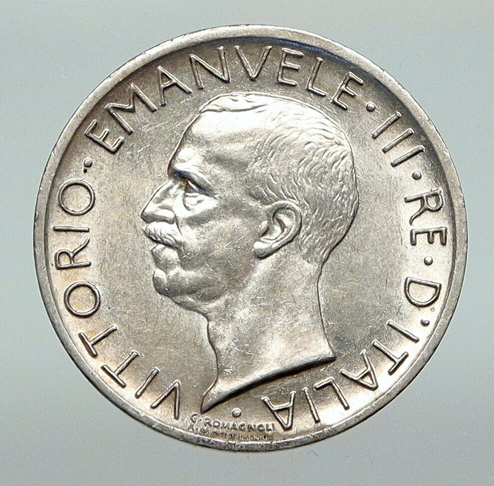 1927 ITALY King Victor Emmanuel III Silver 5 Lire Italian Coin w EAGLE i91200