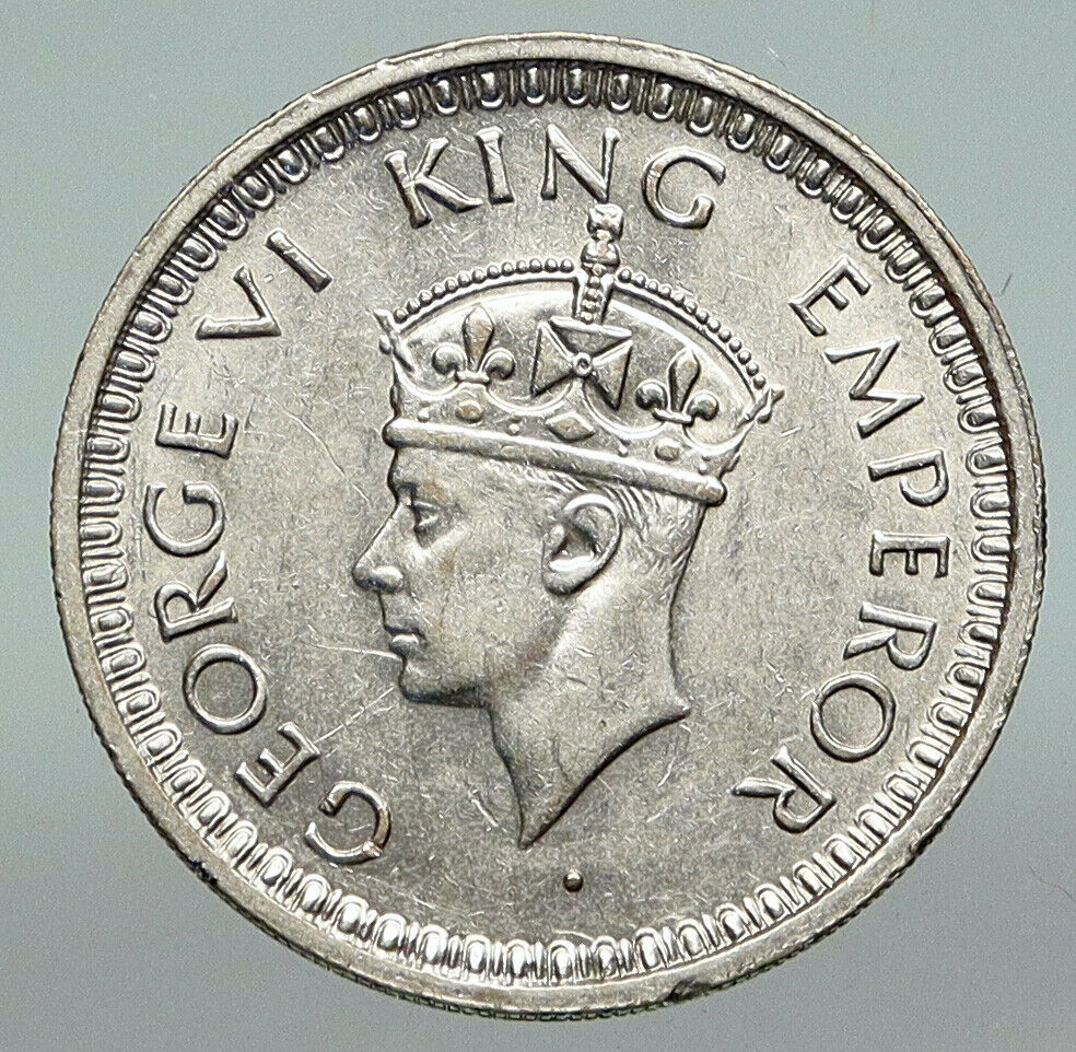 1943L INDIA States UK King George VI ANTIQUE Silver 1/2 RUPEE Indian Coin i91212