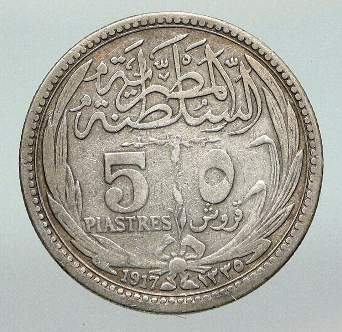 1917 EGYPT Sultan Hussein Kamil Genuine Silver 5 Piastres Egyptian Coin i91208