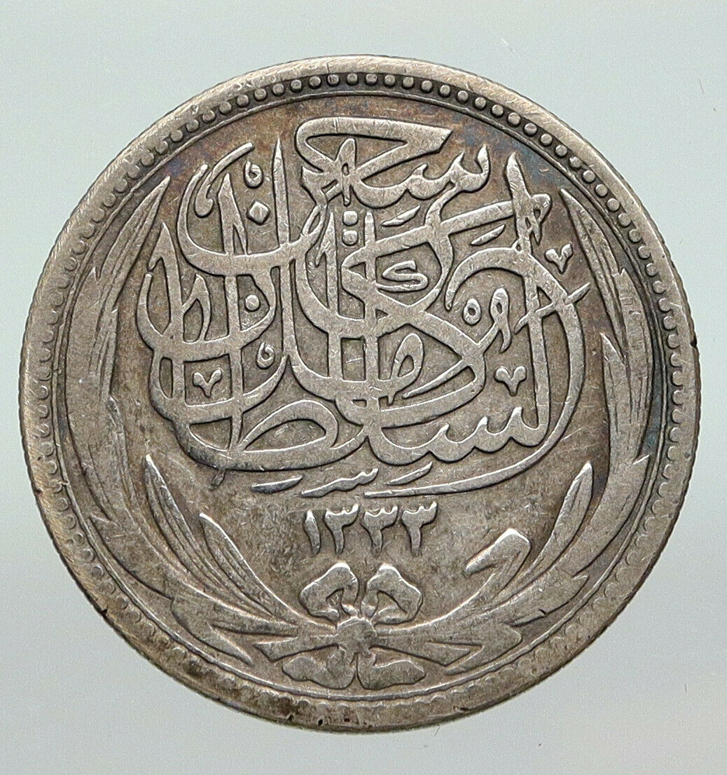 1917 EGYPT Sultan Hussein Kamil Genuine Silver 5 Piastres Egyptian Coin i91208