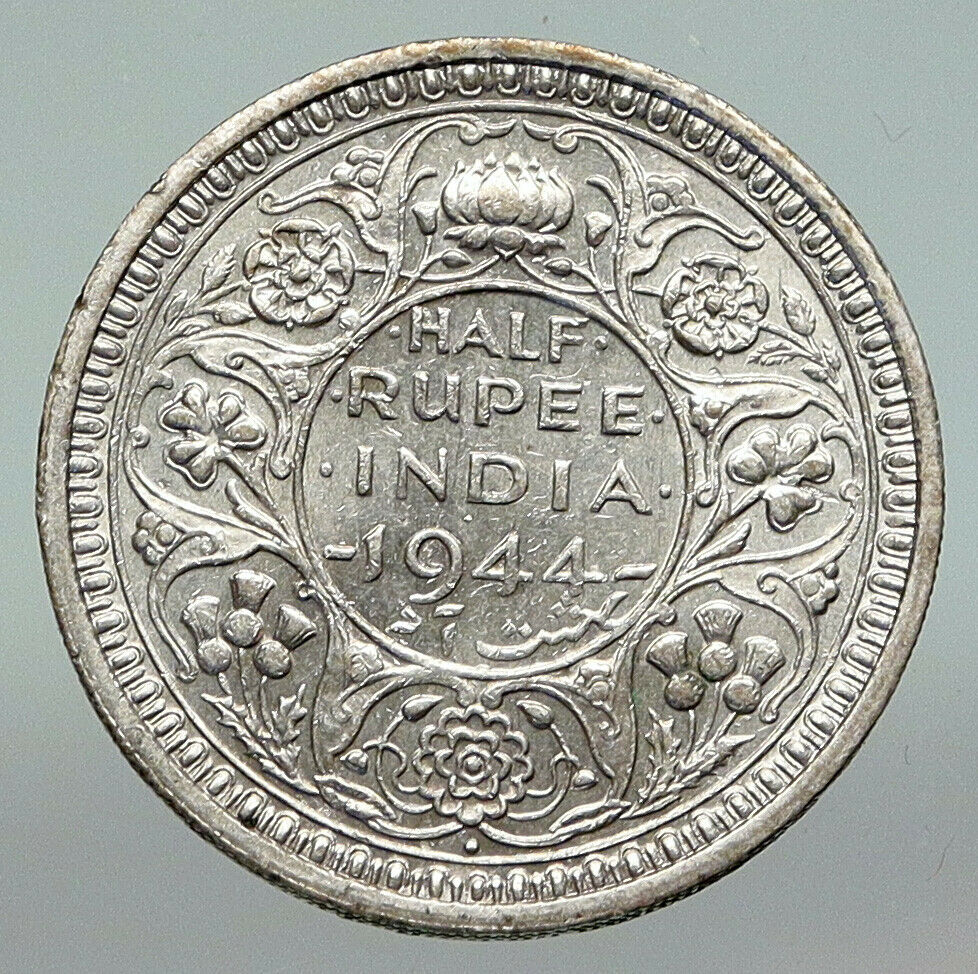 1944 INDIA States UK King George VI ANTIQUE Silver 1/2 RUPEE Indian Coin i91211