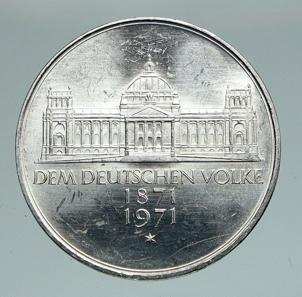 1971 GERMANY 1871 Reichstag Building in Berlin VINTAGE Silver 5 Mark Coin i91051