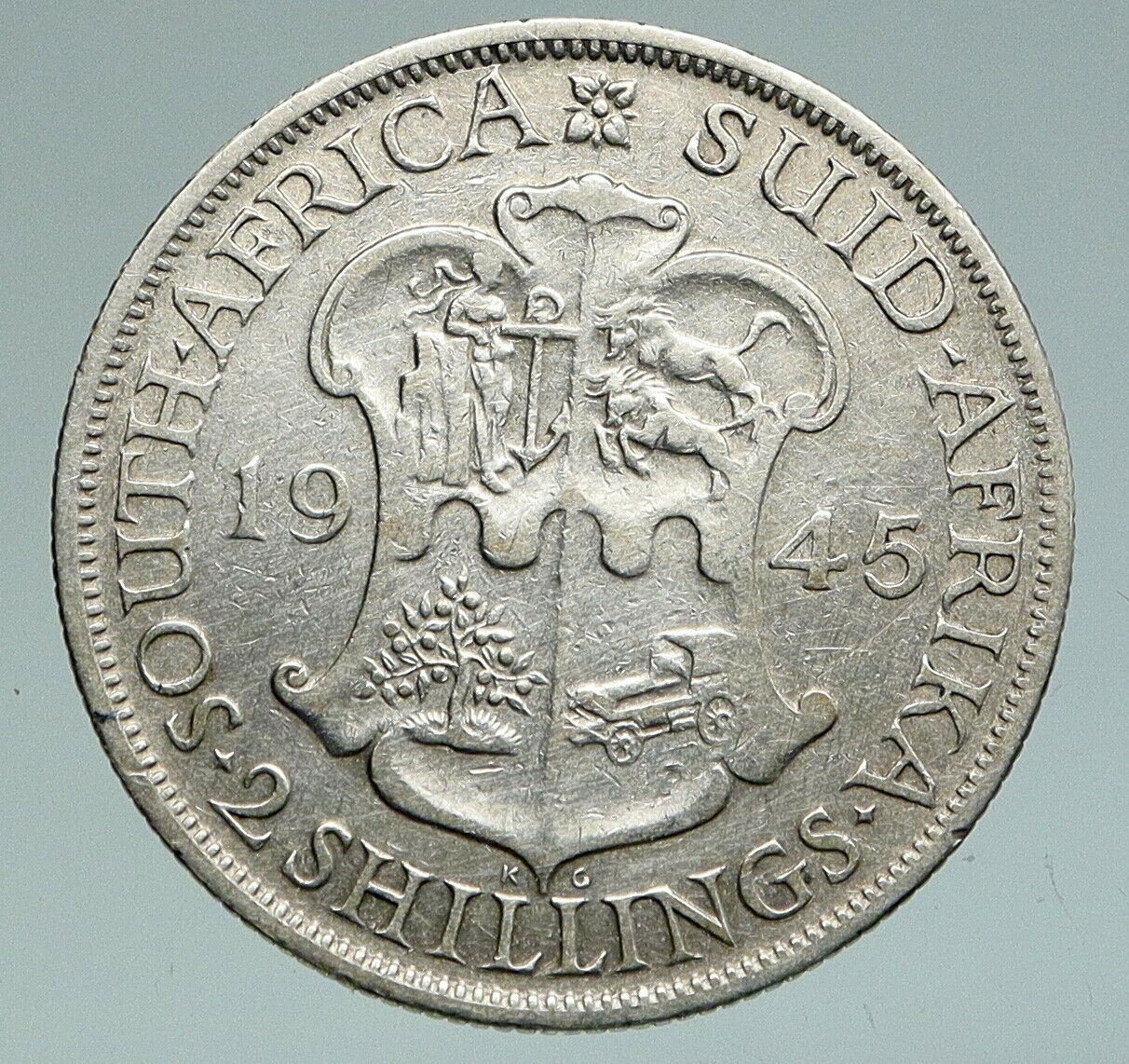 1945 SOUTH AFRICA Large GEORGE VI Shields VINTAGE Silver 2 Shillings Coin i91061