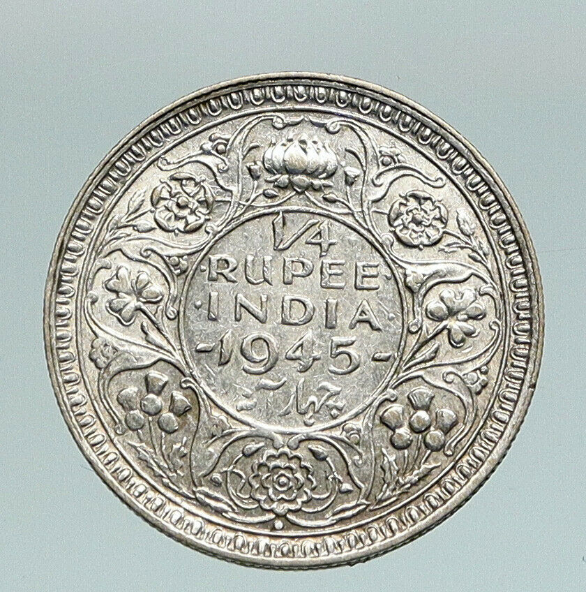 1945B INDIA UK States King George VI VINTAGE Silver 1/4 Rupee Indian Coin i91047