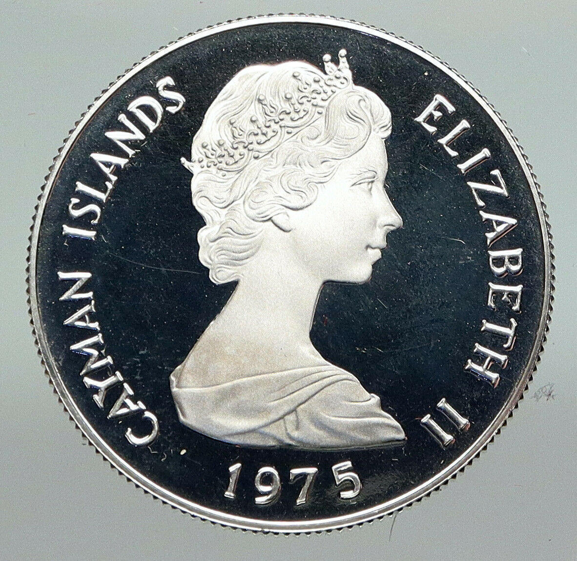 1975 CAYMAN ISLANDS UK Queen Elizabeth II OLD Proof Silver 50 Cent Coin i91222