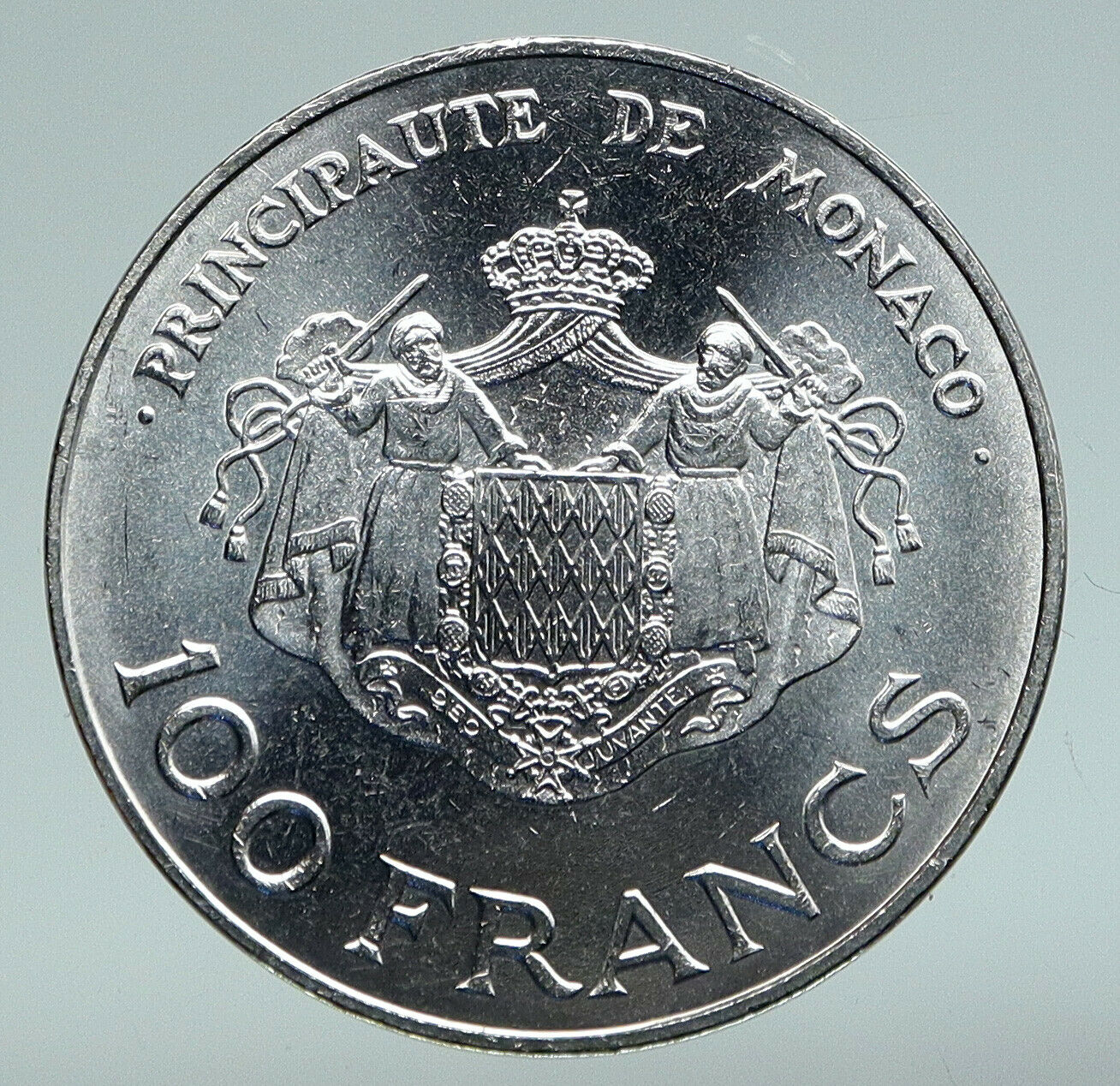 1982 MONACO King Rainier III Crown Antique Genuine Silver 100 Franc Coin i91046