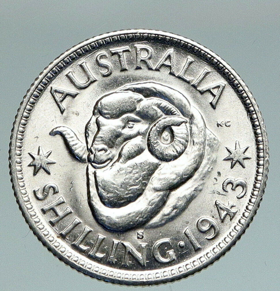 1943S AUSTRALIA King George VI of United Kingdom Silver Shilling Coin RAM i91049