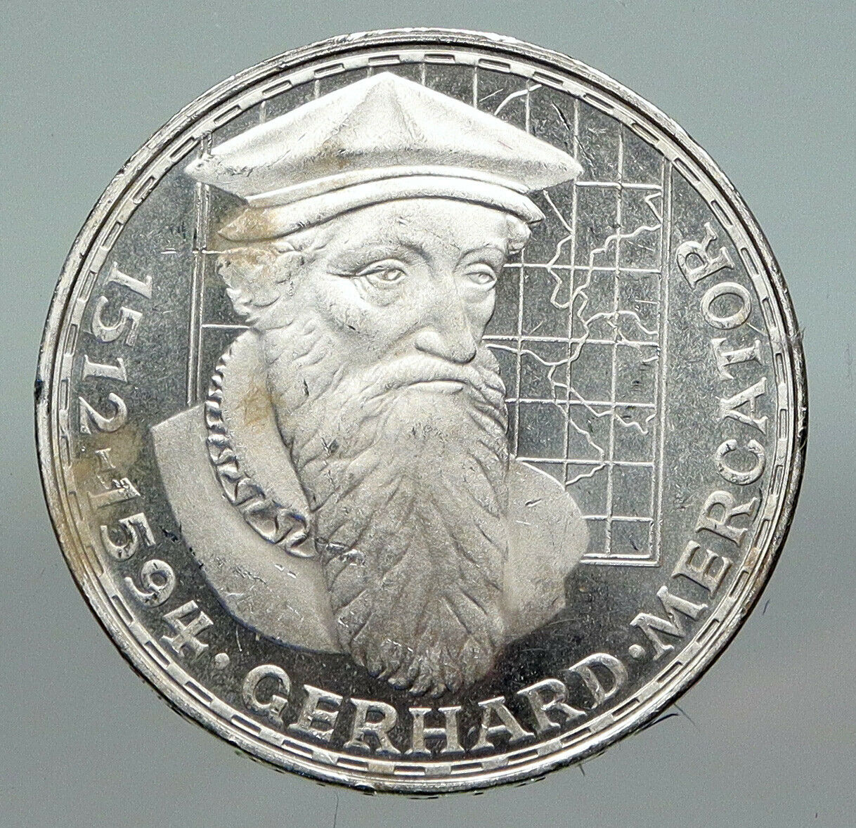 1969 F GERMANY GERARDUS MERCATOR Antique VINTAGE Proof Silver 5 Mark Coin i91223