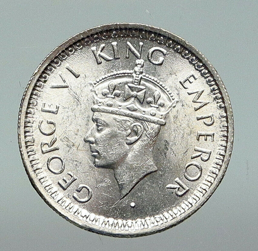 1945 INDIA UK States King George VI Genuine Silver 1/4 Rupee Indian Coin i91218