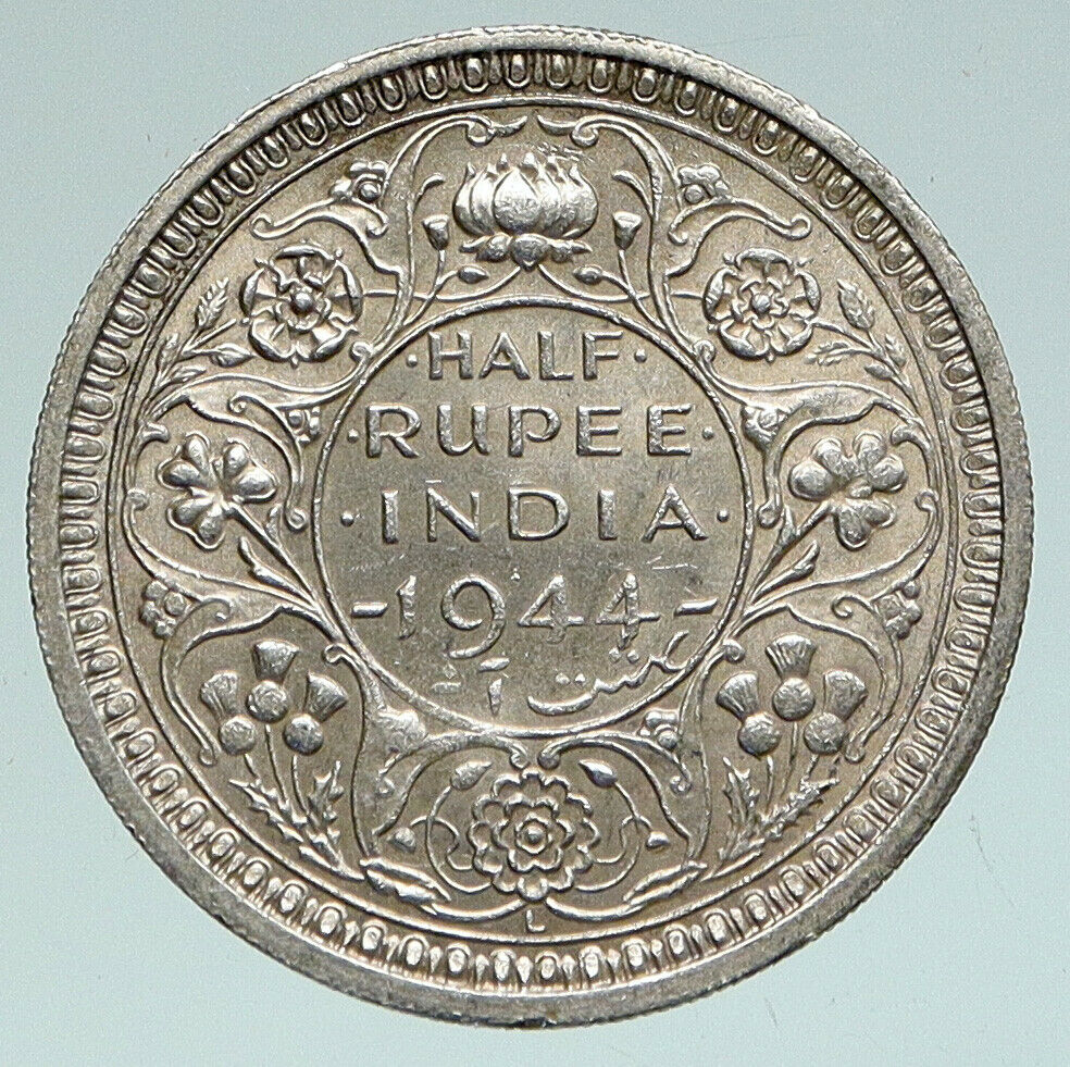 1944L INDIA States UK King George VI ANTIQUE Silver 1/2 RUPEE Indian Coin i91038