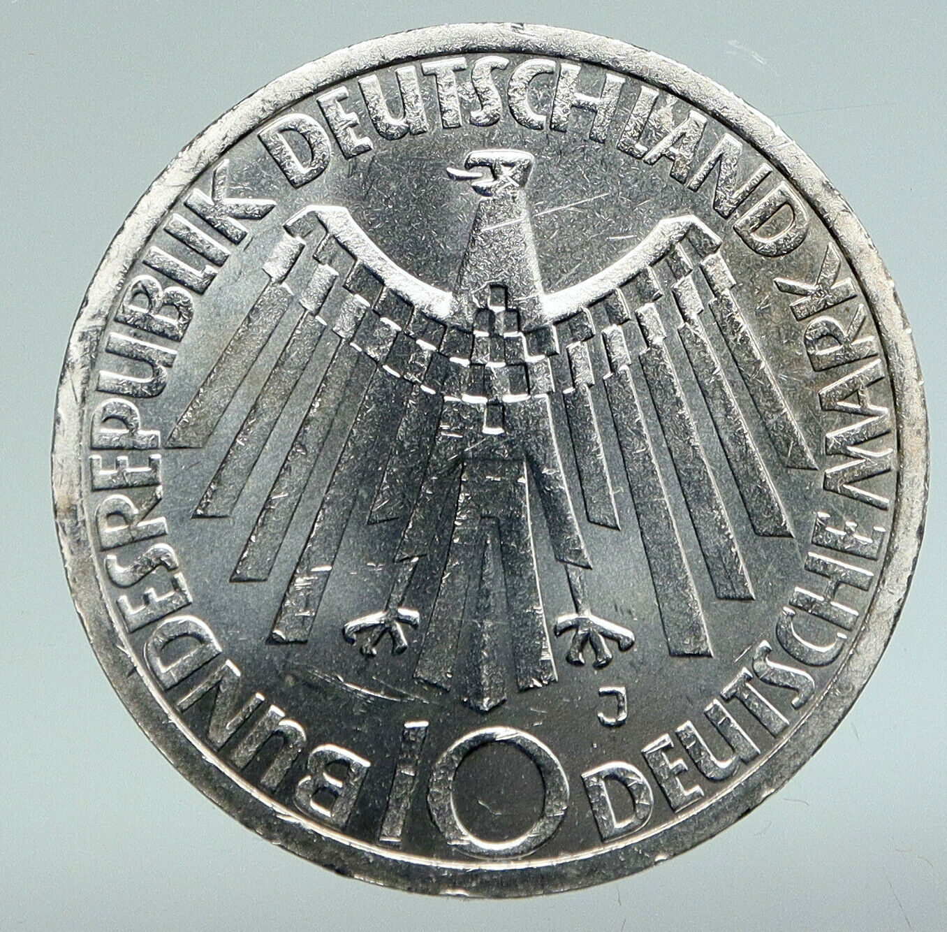 1972 J Germany Munich Summer Olympic Antique Antique Silver 10 Mark Coin i91068